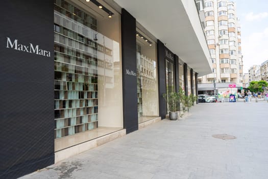 Bucharest, Romania. May 25, 2024. exterior view of the windows of MaxMara luxury brand shop in the city center