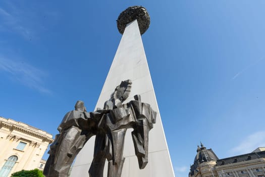 Bucharest, Romania. May 25, 2024. view of the Rebirth Memorial in the city center