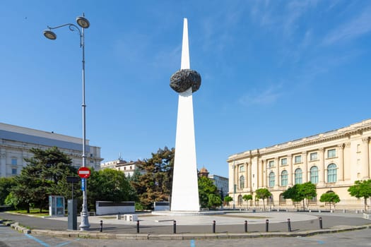 Bucharest, Romania. May 25, 2024. view of the Rebirth Memorial in the city center