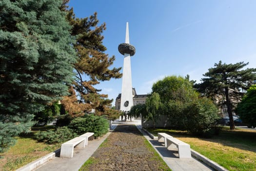 Bucharest, Romania. May 25, 2024. view of the Rebirth Memorial in the city center