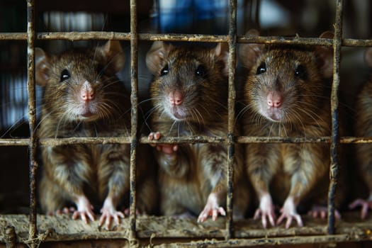 close up rat caught in cages. . Generative AI.