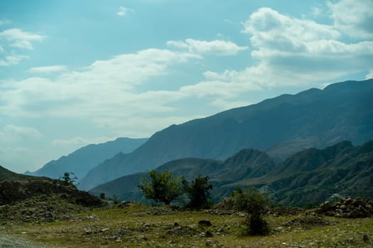 Caucasian mountain Dagestan. Trees, rocks, mountains, view of the green mountains. Beautiful summer landscape