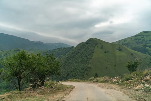 Caucasian mountain. Dagestan. Trees, rocks, mountains, view of the green mountains. Beautiful summer landscape