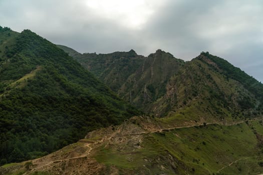 Caucasian mountain. Dagestan. Trees, rocks, mountains, view of the green mountains. Beautiful summer landscape