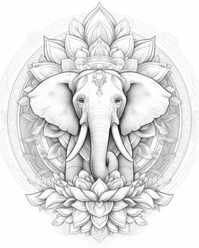 Coloring book for kids, animal coloring, elephant. Selective focus.