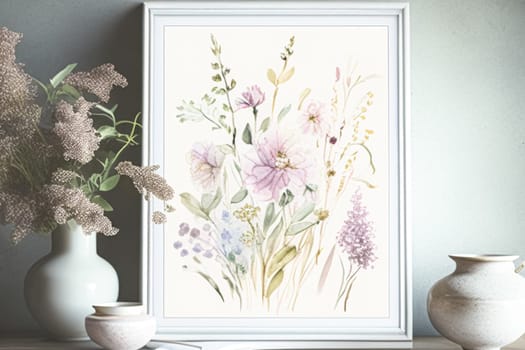 Beautifully framed watercolour painting of the English countryside nature, interior design and home decor idea