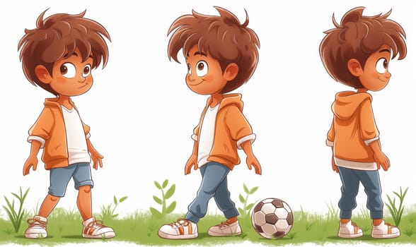 Illustration of a boy playing with a ball. Selective soft focus.