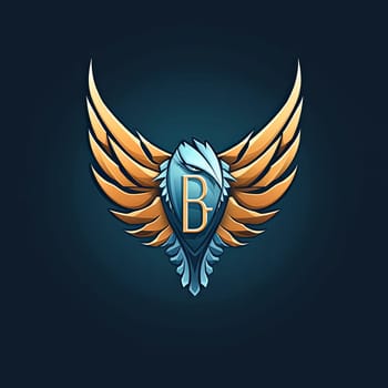 A blue and gold bird logo with the letter B on it. The logo is designed to look like a bird with wings and a shield