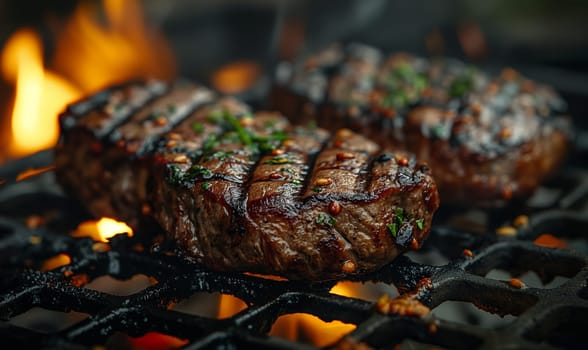 Pieces of meat cooked on the grill. Selective focus