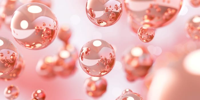 Abstract pink bubble clouds floating in air on pink background, 3d rendering for travel, fashion, beauty and art concept