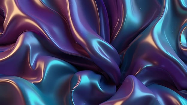 Abstract holographic iridescent purple and turquoise liquid metal texture background. Colorful abstract gleaming fluid material.