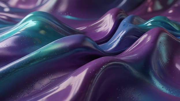 Abstract holographic iridescent purple and turquoise liquid metal texture background. Colorful abstract gleaming fluid material.