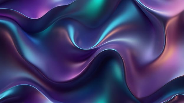 Abstract holographic iridescent purple and turquoise liquid metal texture background. Colorful abstract gleaming fluid material.