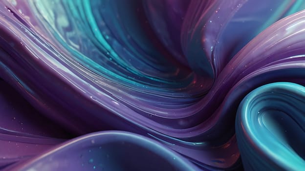 Abstract holographic iridescent purple and turquoise liquid metal texture background. Colorful abstract gleaming fluid material.