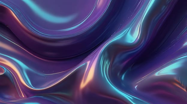 Abstract holographic iridescent purple and turquoise liquid metal texture background. Colorful abstract gleaming fluid material.