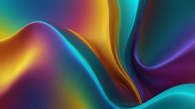 Abstract holographic iridescent green, purple and yellow liquid metal texture background. Colorful abstract gleaming fluid material.