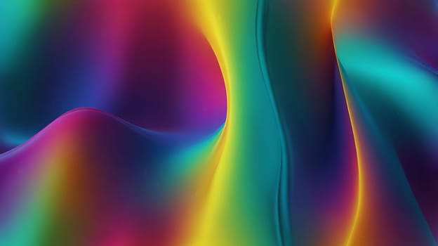 Abstract holographic iridescent green, purple and yellow liquid metal texture background. Colorful abstract gleaming fluid material.
