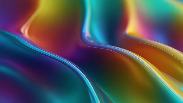 Abstract holographic iridescent green, purple and yellow liquid metal texture background. Colorful abstract gleaming fluid material.