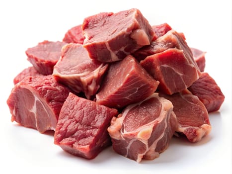 Raw fresh meat sliced in cubes. Red meat chunk. Ai generated image