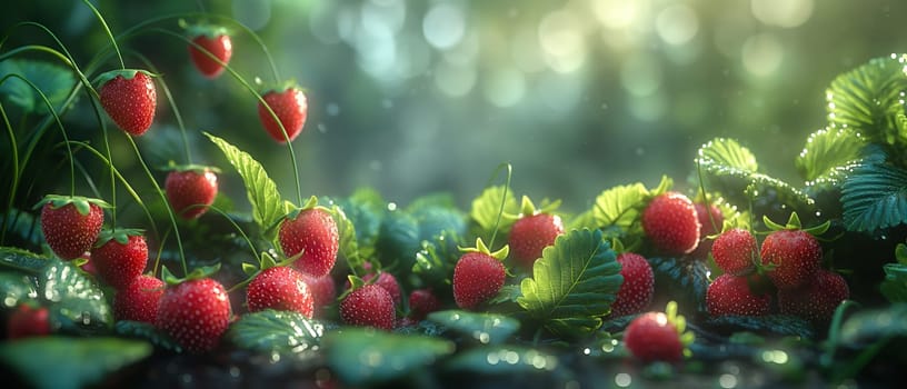 Ripe Strawberries Growing on Bush. Selective focus.