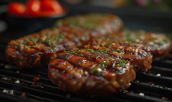 Pieces of meat cooked on the grill. Selective focus