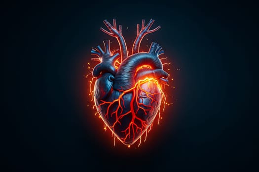 A heart with flames coming out of it. The heart is surrounded by a black background