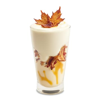 Maple Bacon Milkshake crispy bacon bits maple syrup drizzle sweet and savory intriguing Summer drink. close-up milkshake drink, isolated on transparent background