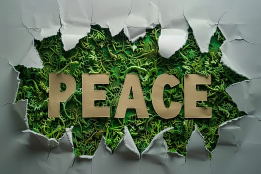 peace text on torn paper. peaceful day concept.