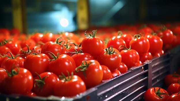 tomatoes in a food processing facility, clean and fresh in store ..