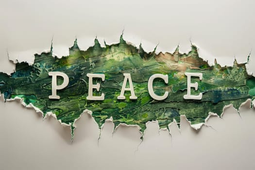 peace text on torn paper. peaceful day concept.