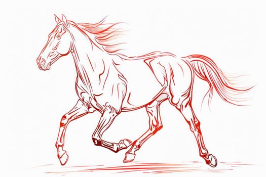 The image shows a horse in movement on a white background, illustrating its majestic grace and power