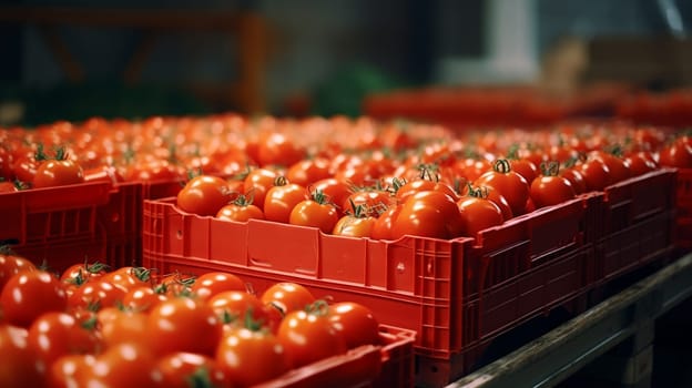 tomatoes in a food processing facility, clean and fresh in store ..