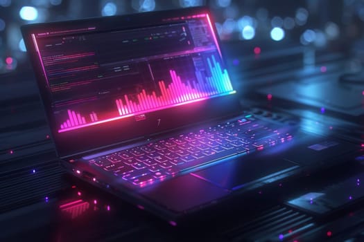 Close up Laptop computer with RGB light for gaming.