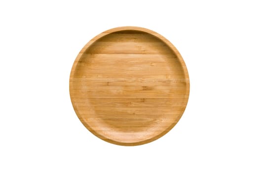 Wooden plate on white background. handmade kitchen utensils