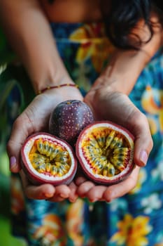 Harvest in the hands of a woman in the garden. Selective focus. nature.