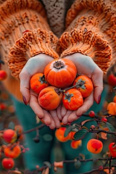 Harvest in the hands of a woman in the garden. Selective focus. nature.