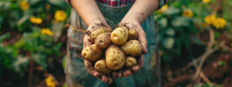 Harvest in the hands of a woman in the garden. Selective focus. nature.