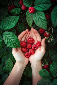 Harvest in the hands of a woman in the garden. Selective focus. nature.