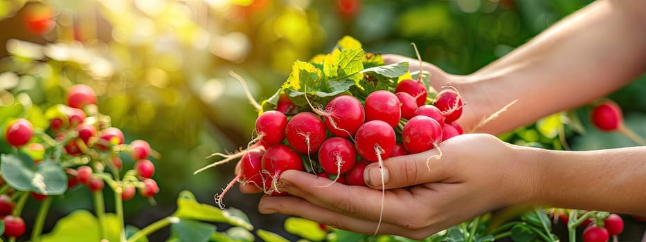 Harvest in the hands of a woman in the garden. Selective focus. nature.