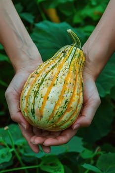 Harvest in the hands of a woman in the garden. Selective focus. nature.