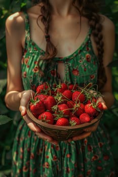 Harvest in the hands of a woman in the garden. Selective focus. nature.