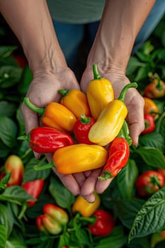 Harvest in the hands of a woman in the garden. Selective focus. nature.