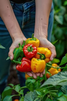 Harvest in the hands of a woman in the garden. Selective focus. nature.