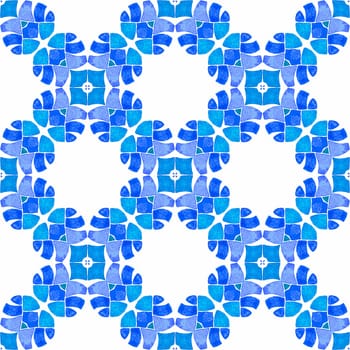 Watercolor summer ethnic border pattern. Blue popular boho chic summer design. Textile ready bold print, swimwear fabric, wallpaper, wrapping. Ethnic hand painted pattern.