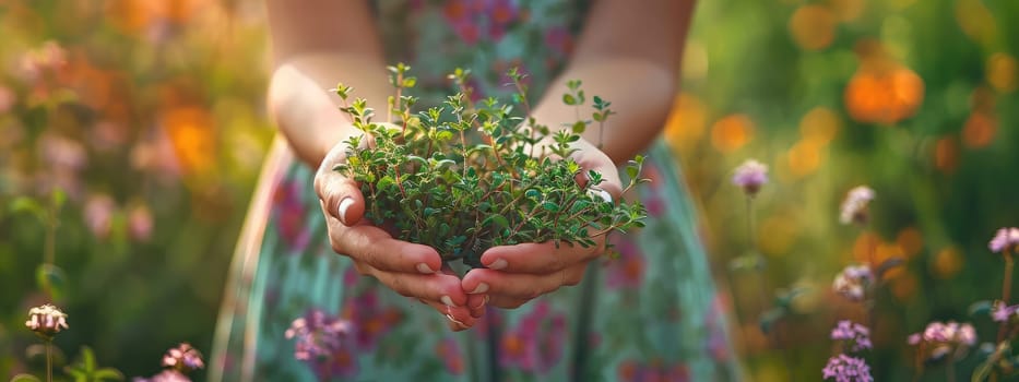 Harvest in the hands of a woman in the garden. Selective focus. nature.