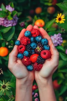 Harvest in the hands of a woman in the garden. Selective focus. nature.