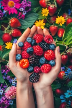 Harvest in the hands of a woman in the garden. Selective focus. nature.