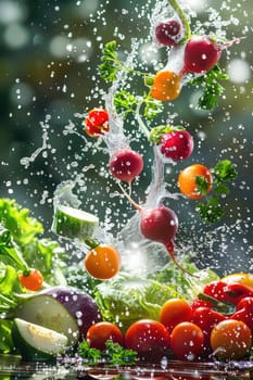 Various wet wash vegetables splash. Selective focus. nature.