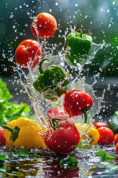 Various wet wash vegetables splash. Selective focus. nature.