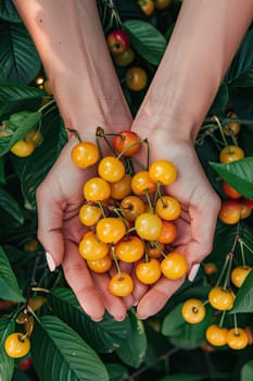 Harvest in the hands of a woman in the garden. Selective focus. nature.